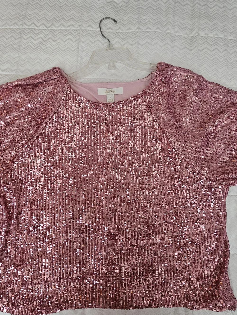 Lilly Pulitzer Cressida Sequin Knit Top in the shade Conch Shell Pink